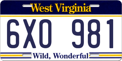 WV license plate 6XO981