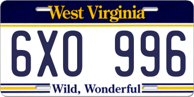 WV license plate 6XO996