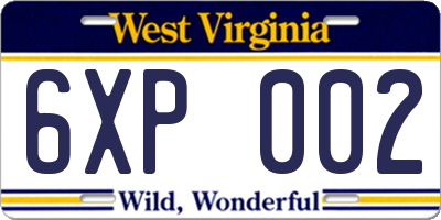 WV license plate 6XP002