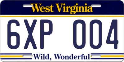 WV license plate 6XP004