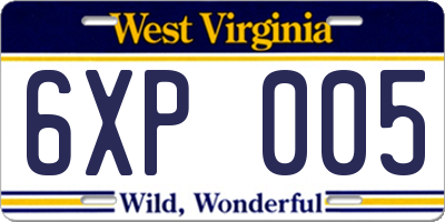 WV license plate 6XP005