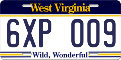 WV license plate 6XP009