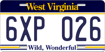 WV license plate 6XP026