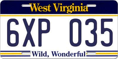WV license plate 6XP035