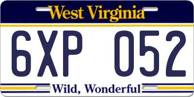 WV license plate 6XP052