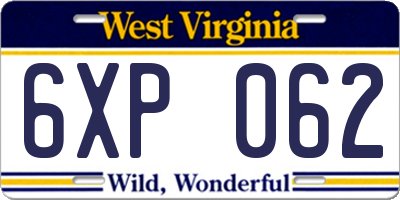 WV license plate 6XP062