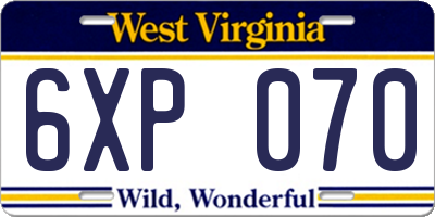WV license plate 6XP070