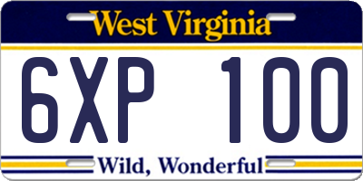 WV license plate 6XP100