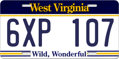 WV license plate 6XP107