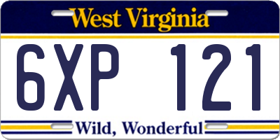 WV license plate 6XP121
