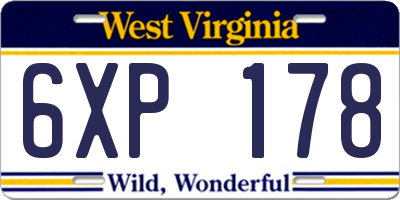WV license plate 6XP178