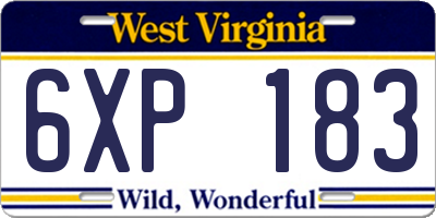 WV license plate 6XP183