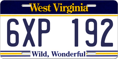 WV license plate 6XP192