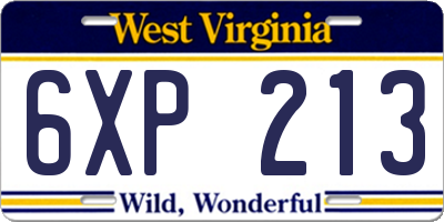 WV license plate 6XP213