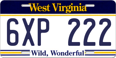 WV license plate 6XP222