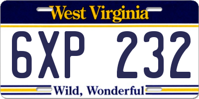 WV license plate 6XP232