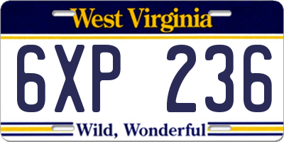 WV license plate 6XP236