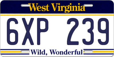 WV license plate 6XP239