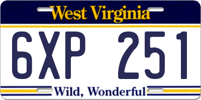 WV license plate 6XP251