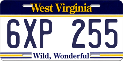 WV license plate 6XP255