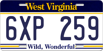 WV license plate 6XP259