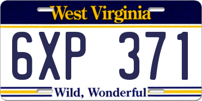 WV license plate 6XP371
