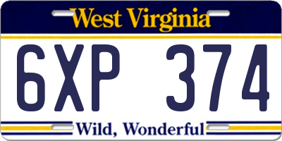 WV license plate 6XP374