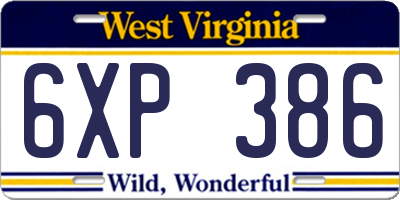 WV license plate 6XP386