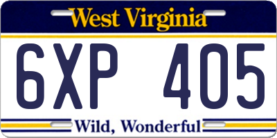 WV license plate 6XP405