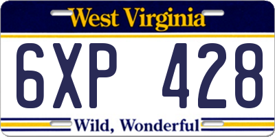 WV license plate 6XP428