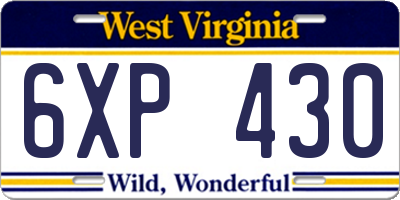 WV license plate 6XP430
