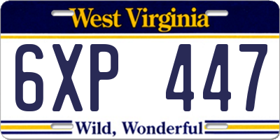 WV license plate 6XP447