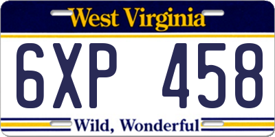 WV license plate 6XP458