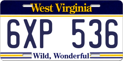 WV license plate 6XP536