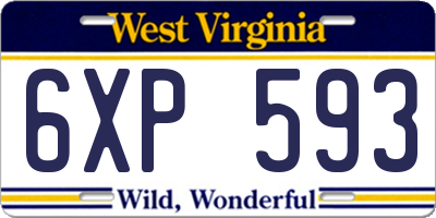 WV license plate 6XP593