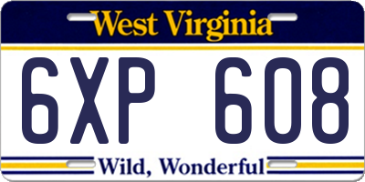 WV license plate 6XP608