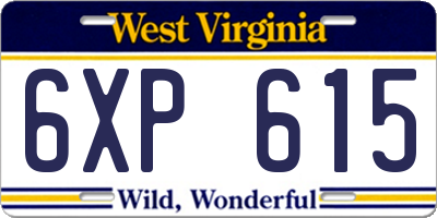 WV license plate 6XP615