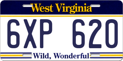 WV license plate 6XP620