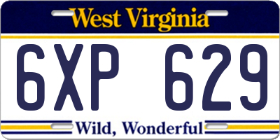 WV license plate 6XP629