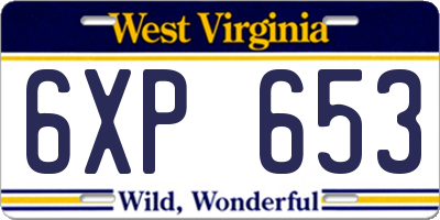 WV license plate 6XP653