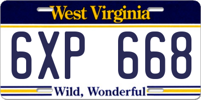 WV license plate 6XP668