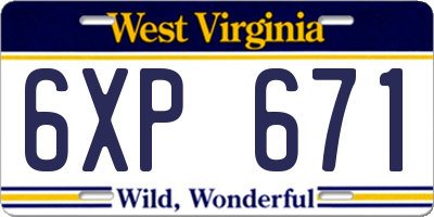 WV license plate 6XP671
