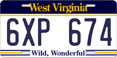 WV license plate 6XP674