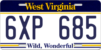 WV license plate 6XP685