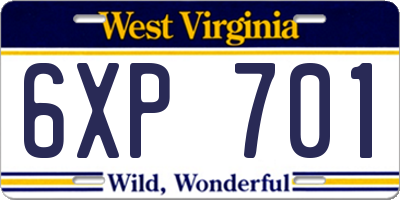 WV license plate 6XP701
