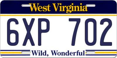 WV license plate 6XP702