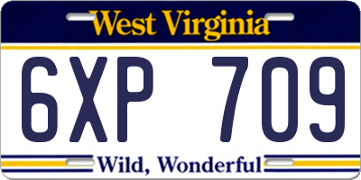 WV license plate 6XP709