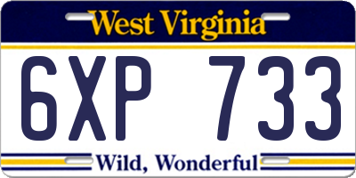 WV license plate 6XP733