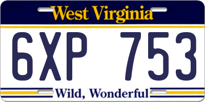 WV license plate 6XP753