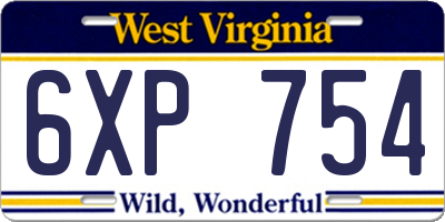 WV license plate 6XP754